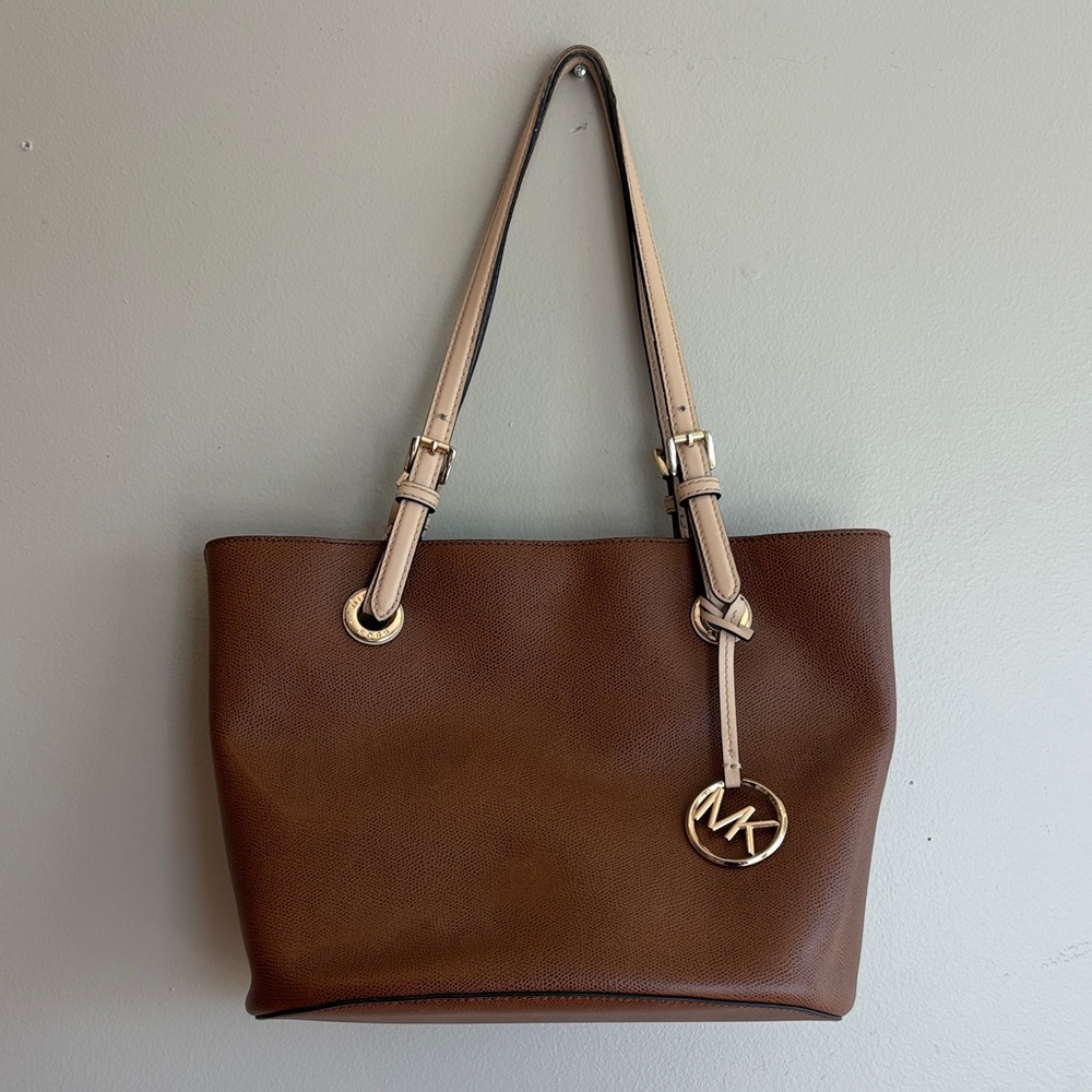 Michael Kors Tan and Gold Tote Bag